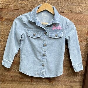 Barbie Girls’ Together We Shine Denim Button Down Shirt Jacket Blue/Pink Small